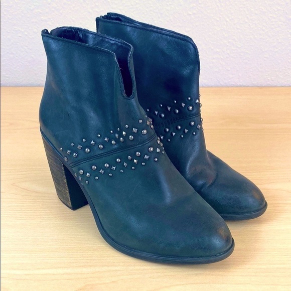 Lucky Brand Shoes - Lucky Brand Sancha Black Distressed Leather with Studs Western Moto Boot Size 7